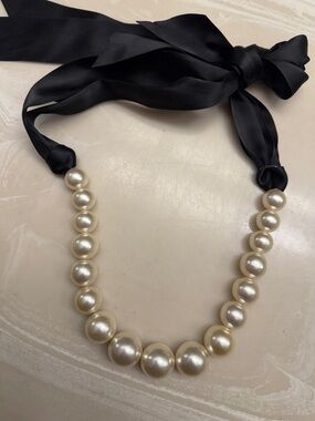 Pearl and satin tie necklace